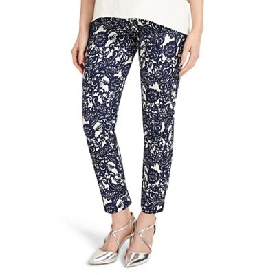 Blue and ivory annie floral jacquard trousers